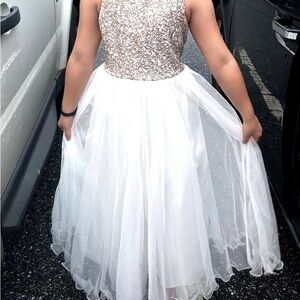 Elegant White and Gold Kids Dress